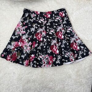 Floral A-Line Skirt - Black and Pink